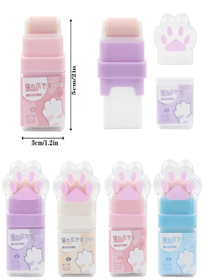 Geluode 4Pcs Cat Paw Roller Eraser, Colorful Cute Cat Rubber, Kids Eraser with Shaving Roller Case for School Office Supply Stationery, 70 x 31 x 15mm - Image 2