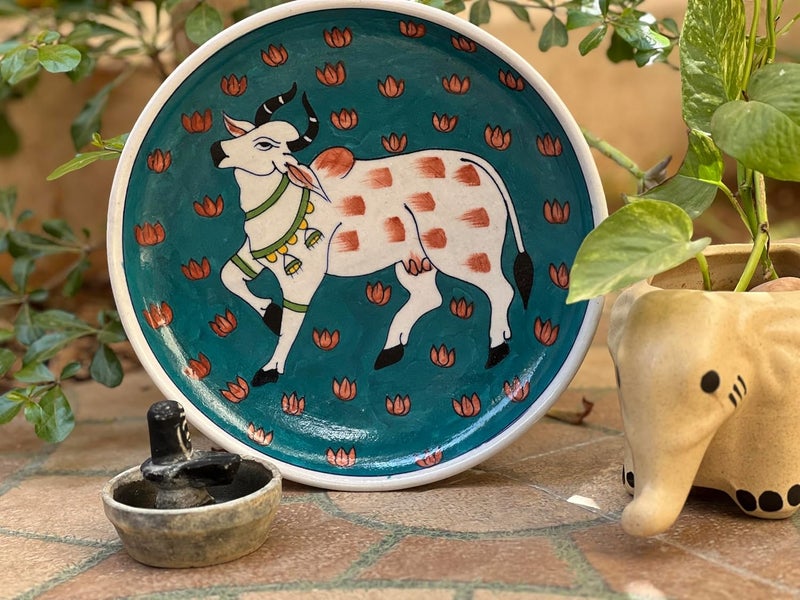 Wall Plate Kamdhenu CowBlue  - Image 1
