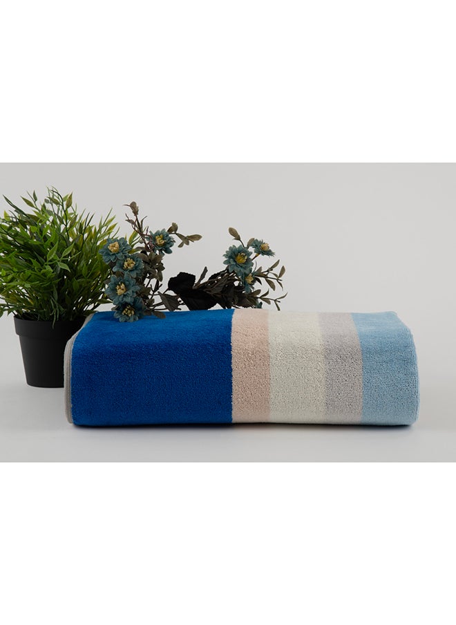 White Rose Cross Stripe 500 Gsm 100% Cotton Terry -Cross Stripe Design1 Bath Sheet 80X160 CmLuxury Touch Extra Absorbent-Royal Blue  - Image 1