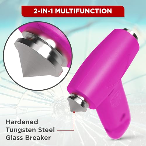 Swiss Safe 5-in-1 Emergency Car Safety Hammer – Car Window Breaker & Seatbelt Cutter, Heavy-Duty Escape Tool for Vehicle Emergencies and Auto Kits – Pink, 2 Pack - Image 2