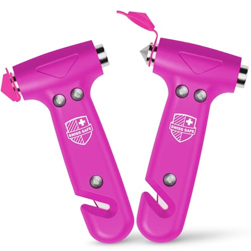 Swiss Safe 5-in-1 Emergency Car Safety Hammer – Car Window Breaker & Seatbelt Cutter, Heavy-Duty Escape Tool for Vehicle Emergencies and Auto Kits – Pink, 2 Pack - Image 1