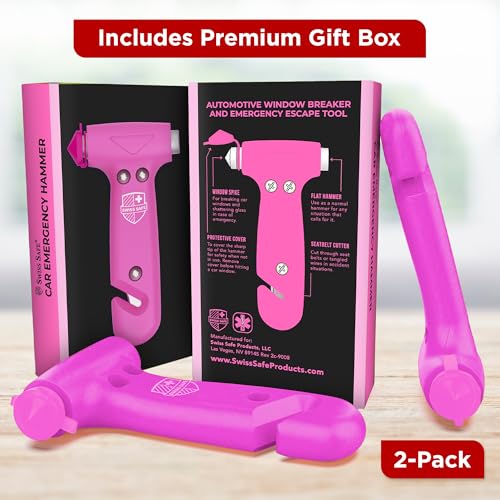 Swiss Safe 5-in-1 Emergency Car Safety Hammer – Car Window Breaker & Seatbelt Cutter, Heavy-Duty Escape Tool for Vehicle Emergencies and Auto Kits – Pink, 2 Pack - Image 4