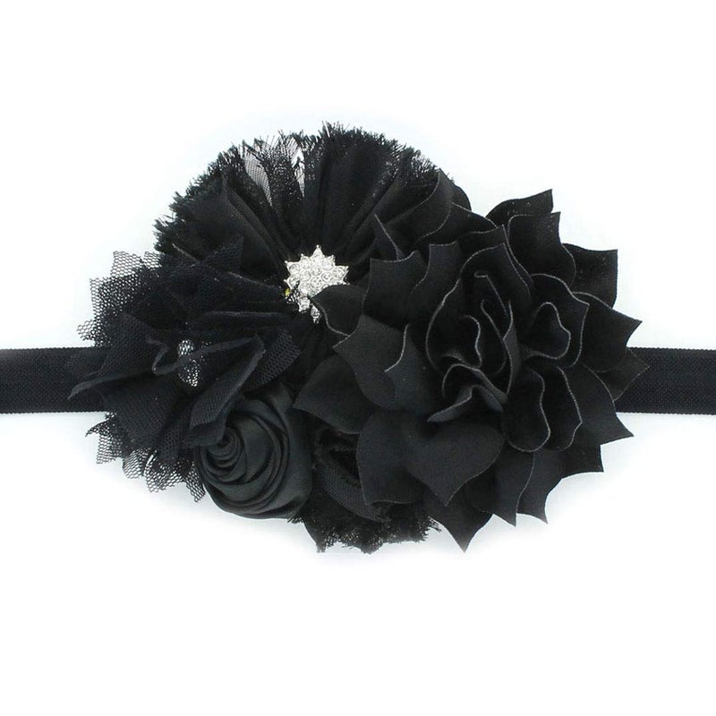 My Lello Headband Shabby Fabric Flower Cluster Baby - Infant - Toddler - Girl Stretchy Elastic Black - Image 2