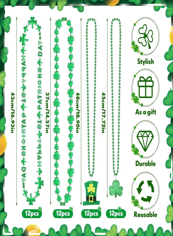 Batiyeer 48 Pcs St. Patrick's Day Shamrock Necklace Bulk 12 Pcs Shamrock Pendant 12 Pcs Irish Hat Bead 12 Pcs Clover Letter 12 Pcs Different Shamrock Combine Necklace Party Favor - Image 2