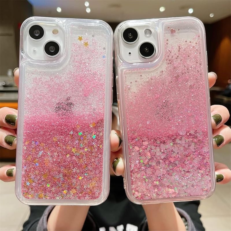 PANDACAMEL غطاء هاتف وردي لامع مع بريق، متوافق مع iPhone 13 Pro، رمال متحركة عائمة شفافة وجميلة، شفاف، مقاوم للخدش، مقاوم للاصفرار، مصمم للنساء والفتيات والمراهقات. - Image 1