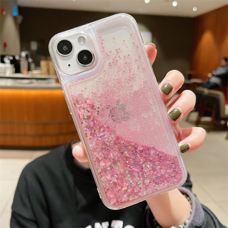 PANDACAMEL غطاء هاتف وردي لامع مع بريق، متوافق مع iPhone 13 Pro، رمال متحركة عائمة شفافة وجميلة، شفاف، مقاوم للخدش، مقاوم للاصفرار، مصمم للنساء والفتيات والمراهقات. - Image 2