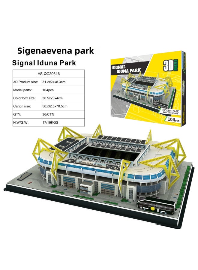 Educational Assembly Football Field Model Barca Real Madrid World Cup Diy 3d Puzzle Toy Handmade Gift-Color:Westfalen Stadium - Image 1