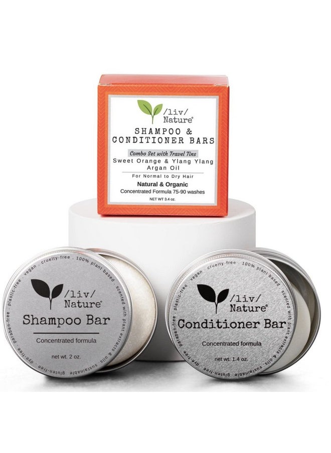 /liv/ Nature - Argan Oil Solid Shampoo And Conditioner Bar Set With Travel Case Lightly Scented (Orange & Ylang Ylang For Dry Hair) Travel Essentials Eco Friendly 100% Vegan Locally Made In Usa - Image 1