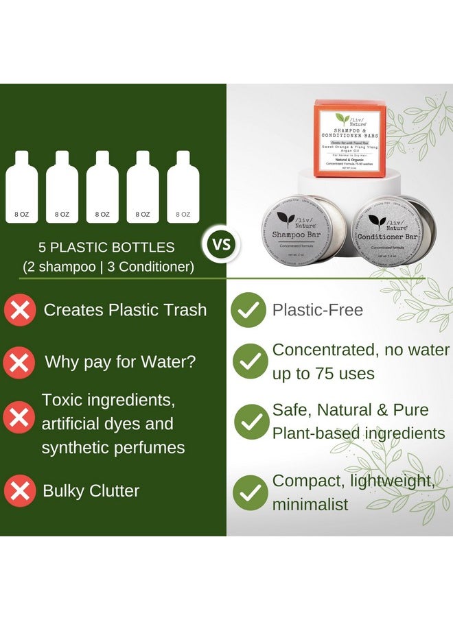 /liv/ Nature - Argan Oil Solid Shampoo And Conditioner Bar Set With Travel Case Lightly Scented (Orange & Ylang Ylang For Dry Hair) Travel Essentials Eco Friendly 100% Vegan Locally Made In Usa - Image 1