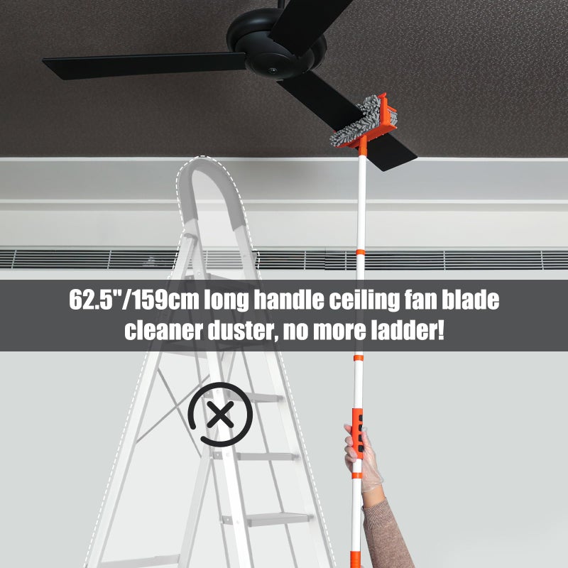 Qaestfy Ceiling Fan Cleaner Duster with 62.5â€˜â€™ Extendable Long Handle Ceiling Fan Blade Cleaning Tool, Reusable Chenille & Microfiber Mop Head for Dusting Ceiling Fan Baseboard Wall Floor - Image 2