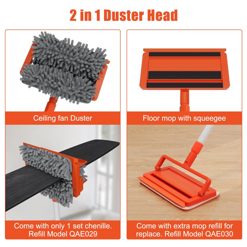 Qaestfy Ceiling Fan Cleaner Duster with 62.5â€˜â€™ Extendable Long Handle Ceiling Fan Blade Cleaning Tool, Reusable Chenille & Microfiber Mop Head for Dusting Ceiling Fan Baseboard Wall Floor - Image 4