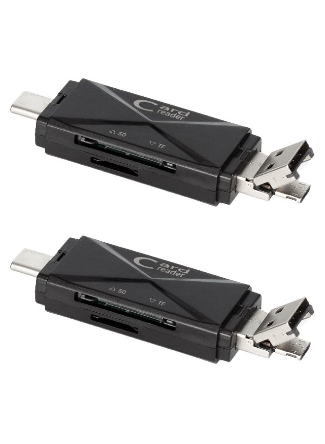 قارئ بطاقة SD 5 في 1 لكافة أجهزة Android USB C و USB 2.0 محول Micro SD إلى USB قارئ بطاقات الذاكرة المحمولة للكمبيوتر والهاتف والأجهزة اللوحية أسود 2 عبوة