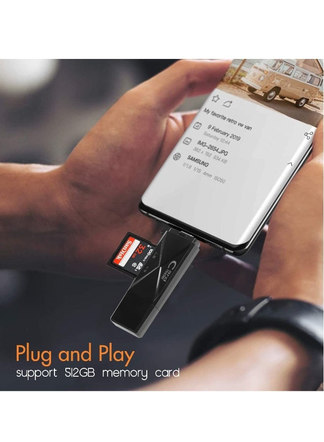 قارئ بطاقة SD 5 في 1 لكافة أجهزة Android USB C و USB 2.0 محول Micro SD إلى USB قارئ بطاقات الذاكرة المحمولة للكمبيوتر والهاتف والأجهزة اللوحية أسود 2 عبوة