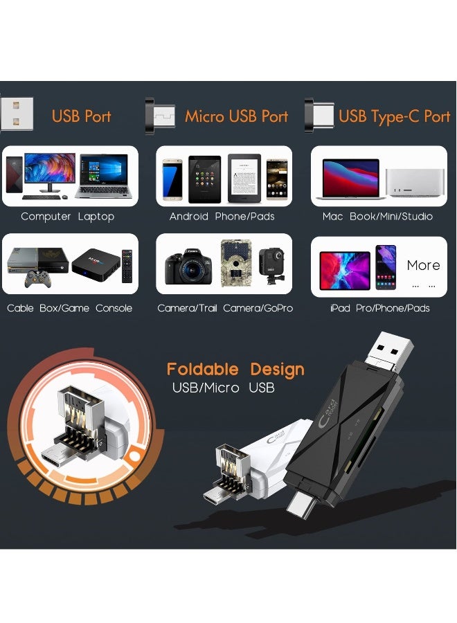 قارئ بطاقة SD 5 في 1 لكافة أجهزة Android USB C و USB 2.0 محول Micro SD إلى USB قارئ بطاقات الذاكرة المحمولة للكمبيوتر والهاتف والأجهزة اللوحية أسود 2 عبوة