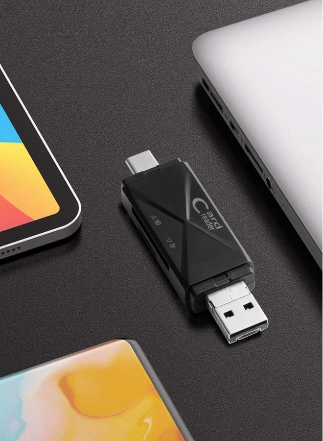 قارئ بطاقة SD 5 في 1 لكافة أجهزة Android USB C و USB 2.0 محول Micro SD إلى USB قارئ بطاقات الذاكرة المحمولة للكمبيوتر والهاتف والأجهزة اللوحية أسود 2 عبوة
