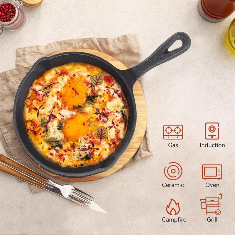 Kuber Industries Kuber Industries (Set of 3) 6", 8" & 10" Non-Stick Cast Iron Frying Pan with Handle | Induction Pan for Omelettes & Fish Cooking & Tadka | Compatiable for GasStove & Industion | Black  - Image 4