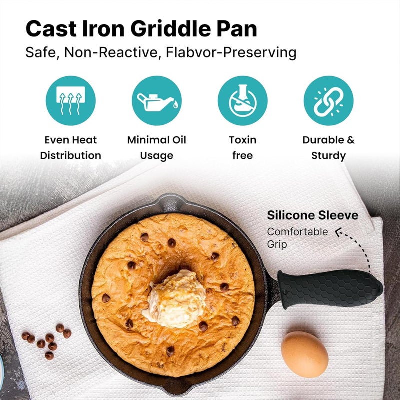 Kuber Industries Kuber Industries (Set of 3) 6", 8" & 10" Non-Stick Cast Iron Frying Pan with Handle | Induction Pan for Omelettes & Fish Cooking & Tadka | Compatiable for GasStove & Industion | Black  - Image 5