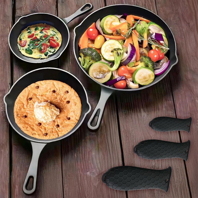 Kuber Industries Kuber Industries (Set of 3) 6", 8" & 10" Non-Stick Cast Iron Frying Pan with Handle | Induction Pan for Omelettes & Fish Cooking & Tadka | Compatiable for GasStove & Industion | Black  - Image 1