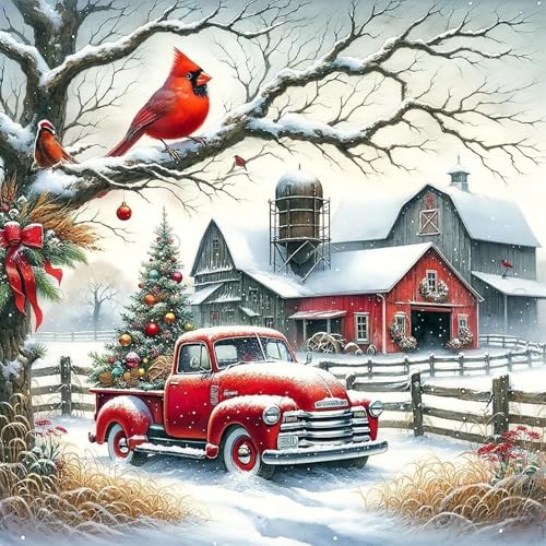 KTHOFCY 5D DIY Winter Landscape Diamond Painting Kits for AdultsChristmas Truck Full Drill Embroidery Cross Stitch Crystal Rhinestone Paintings Pictures Arts Wall Decor Painting Dots Kits 14X14 inch - Image 1