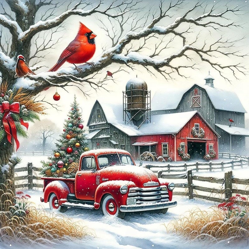 KTHOFCY 5D DIY Winter Landscape Diamond Painting Kits for AdultsChristmas Truck Full Drill Embroidery Cross Stitch Crystal Rhinestone Paintings Pictures Arts Wall Decor Painting Dots Kits 14X14 inch - Image 3