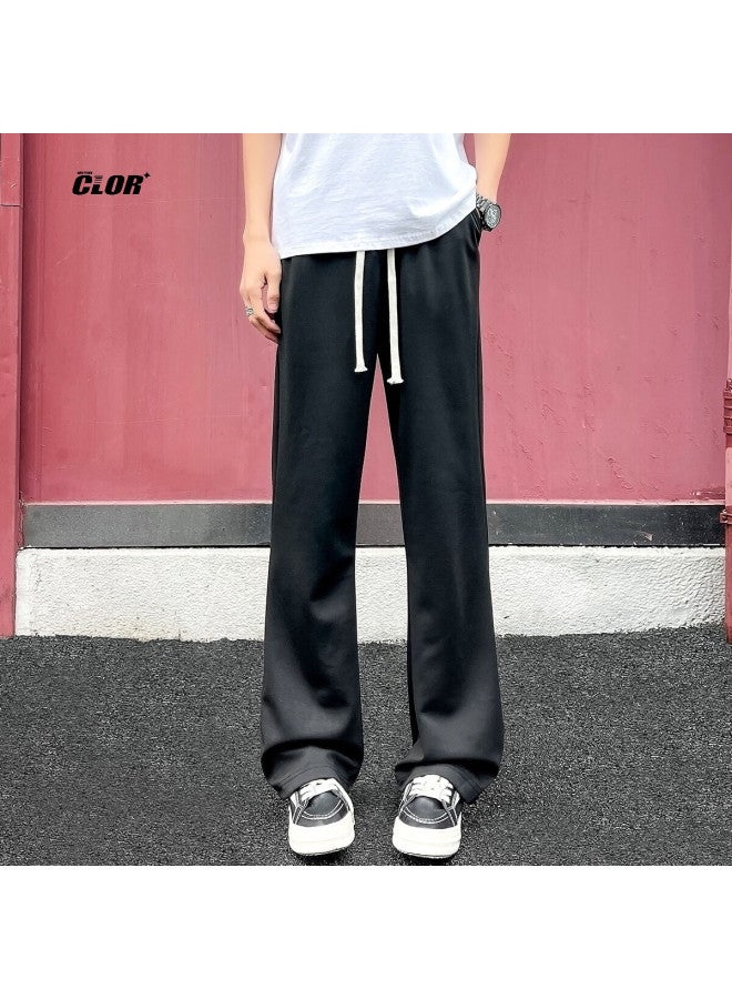 Clor Men's Summer Wide Leg Straight Pants Casual Sports Pants Cl70 Black XL - Image 2