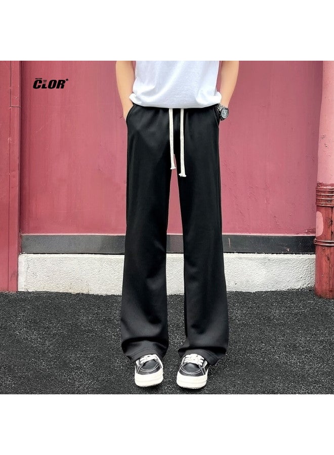 Clor Men's Summer Wide Leg Straight Pants Casual Sports Pants Cl70 Black XL - Image 3