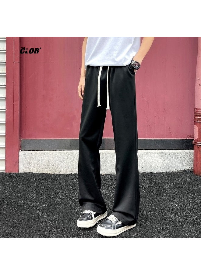 Clor Men's Summer Wide Leg Straight Pants Casual Sports Pants Cl70 Black XL - Image 4