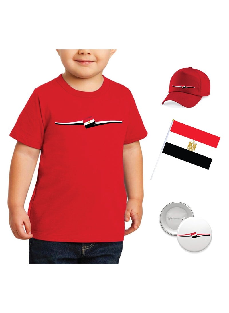 PRINTSHOP4ME Egypt National Day Gift Set for Boys - T-Shirt - Cap - Badge and Flag Set - Celebrate Egypt National Day with this Kids Combo Pack in Style - Image 1
