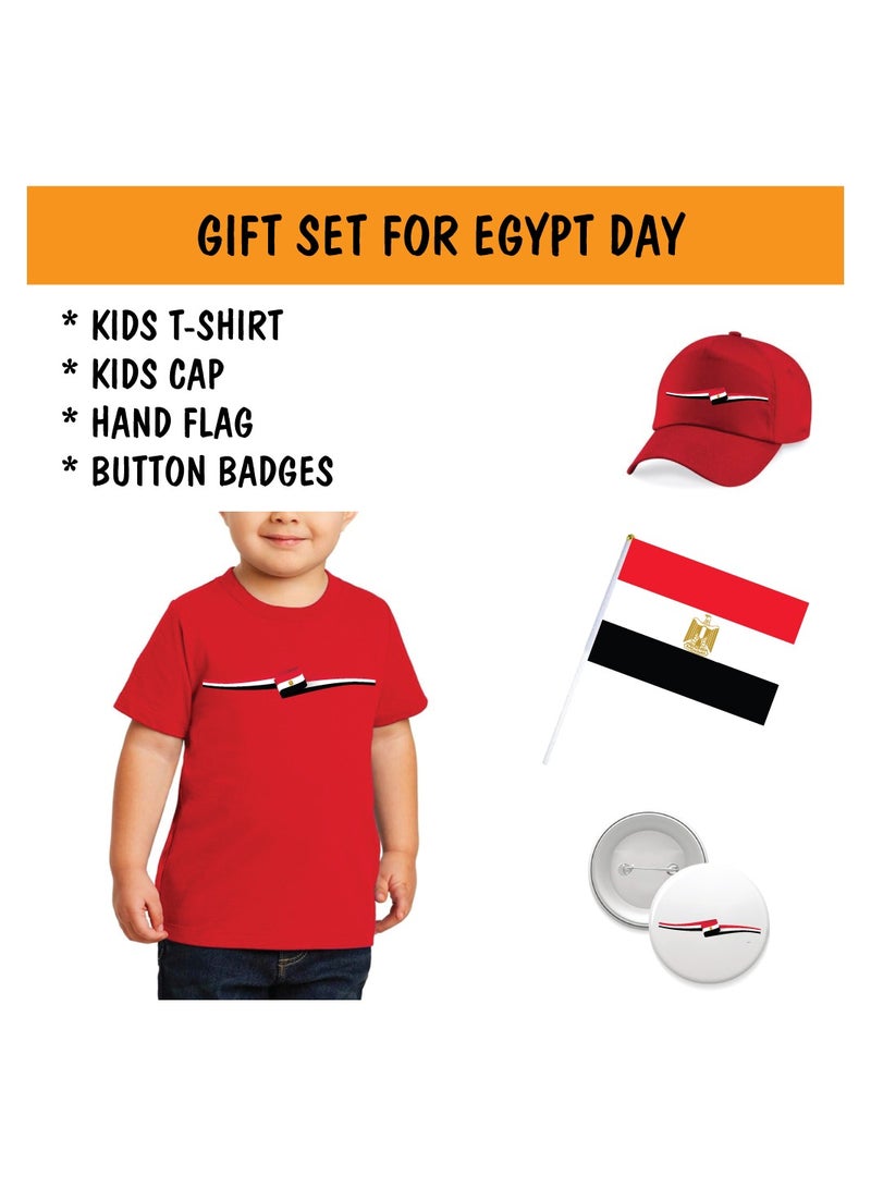 PRINTSHOP4ME Egypt National Day Gift Set for Boys - T-Shirt - Cap - Badge and Flag Set - Celebrate Egypt National Day with this Kids Combo Pack in Style - Image 2