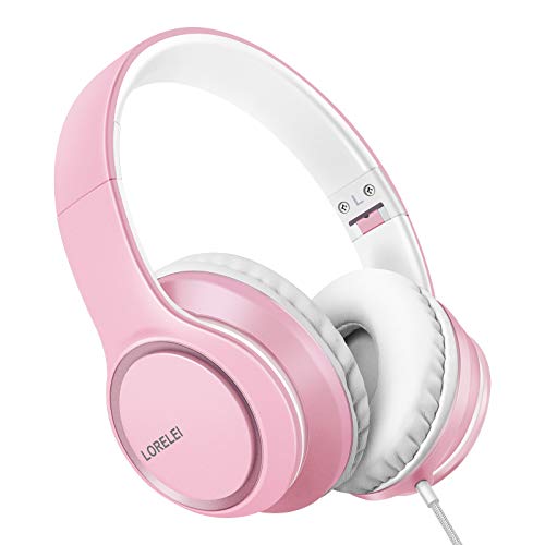 LORELEI X8 Over-Ear Wired Headphones with Microphone with 1.45m-Tangle-Free Nylon Line&3.5mm Plug,Lightweight Foldable & Portable Headphones for Smartphone,Tablet,Computer,Mp3/4（Pearl Pink） - Image 1