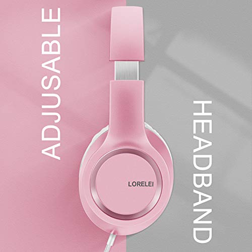 LORELEI X8 Over-Ear Wired Headphones with Microphone with 1.45m-Tangle-Free Nylon Line&3.5mm Plug,Lightweight Foldable & Portable Headphones for Smartphone,Tablet,Computer,Mp3/4（Pearl Pink） - Image 5