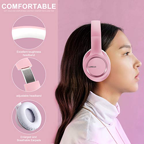 LORELEI X8 Over-Ear Wired Headphones with Microphone with 1.45m-Tangle-Free Nylon Line&3.5mm Plug,Lightweight Foldable & Portable Headphones for Smartphone,Tablet,Computer,Mp3/4（Pearl Pink） - Image 2