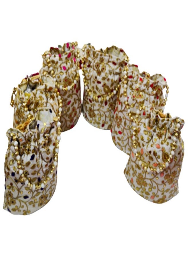 Avanti Creation Embroidered Silk Potli Bag For Women With Pearl Drawstring Pack Of 6 Potli Bag - Image 1