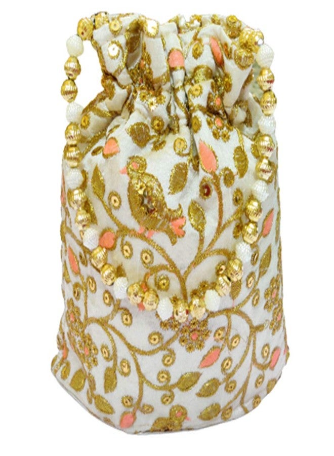 Avanti Creation Embroidered Silk Potli Bag For Women With Pearl Drawstring Pack Of 6 Potli Bag - Image 4