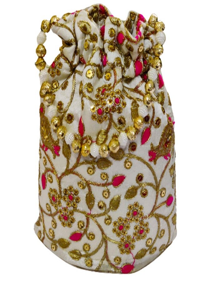 Avanti Creation Embroidered Silk Potli Bag For Women With Pearl Drawstring Pack Of 6 Potli Bag - Image 5