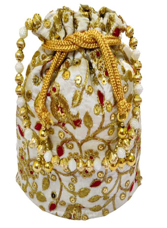 Avanti Creation Embroidered Silk Potli Bag For Women With Pearl Drawstring Pack Of 6 Potli Bag - Image 3