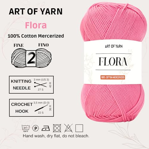Art of Yarn 100% Cotton Mercerized Yarn Fine, Soft, Fino 2 for Crochet, Knitting, Baby Blankets, and Crafts 50g (1.76 oz), 169m (185 Yards), Perfect for Amigurumi Knitting, 1 Skein-99319 - Image 2