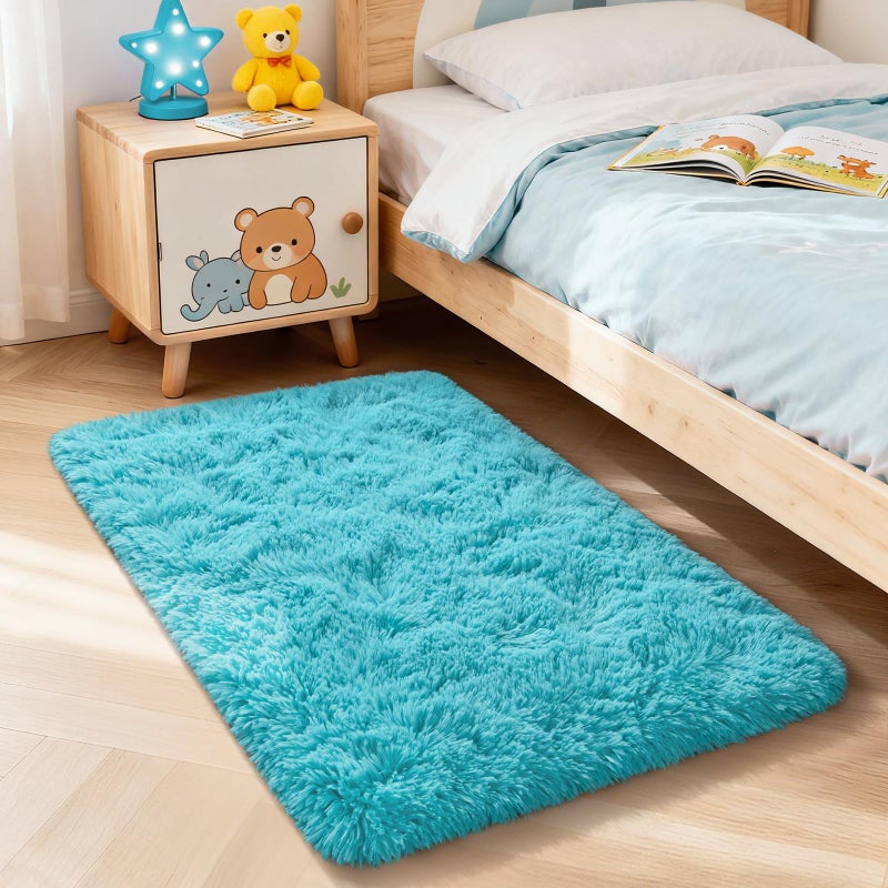Merelax Modern Soft Fluffy Small Shaggy Rug for Bedroom Livingroom Dorm Kids Room Indoor Home Decorative NonSlip Plush Furry Fur Area Rugs Comfy Nursery Accent Floor Carpet 2x3 Feet Teal