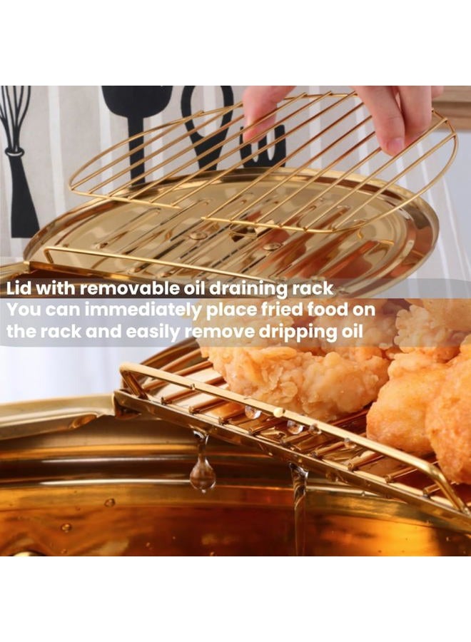 BOOTLION Stainless Steel Deep Fryer for Home, 115Oz Tempura Fryer Pot w/Thermometer and Oil Drip Rack Lid, Japanese Style Deep Frying Pan w/Strainer Clip, for Tempura chips, Fish, and Chicken (Rainbow Color) - Image 4