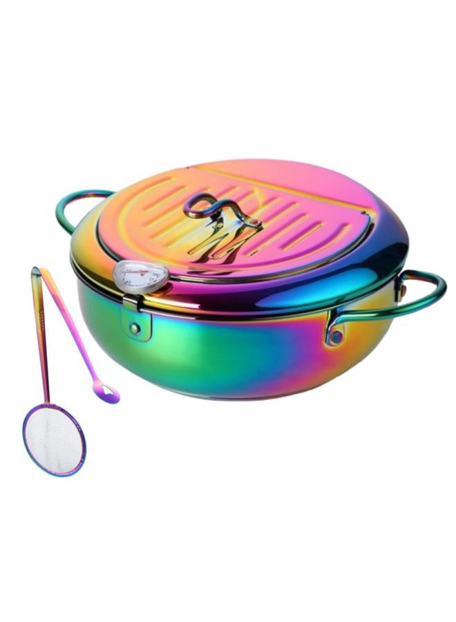 BOOTLION Stainless Steel Deep Fryer for Home, 115Oz Tempura Fryer Pot w/Thermometer and Oil Drip Rack Lid, Japanese Style Deep Frying Pan w/Strainer Clip, for Tempura chips, Fish, and Chicken (Rainbow Color) - Image 1