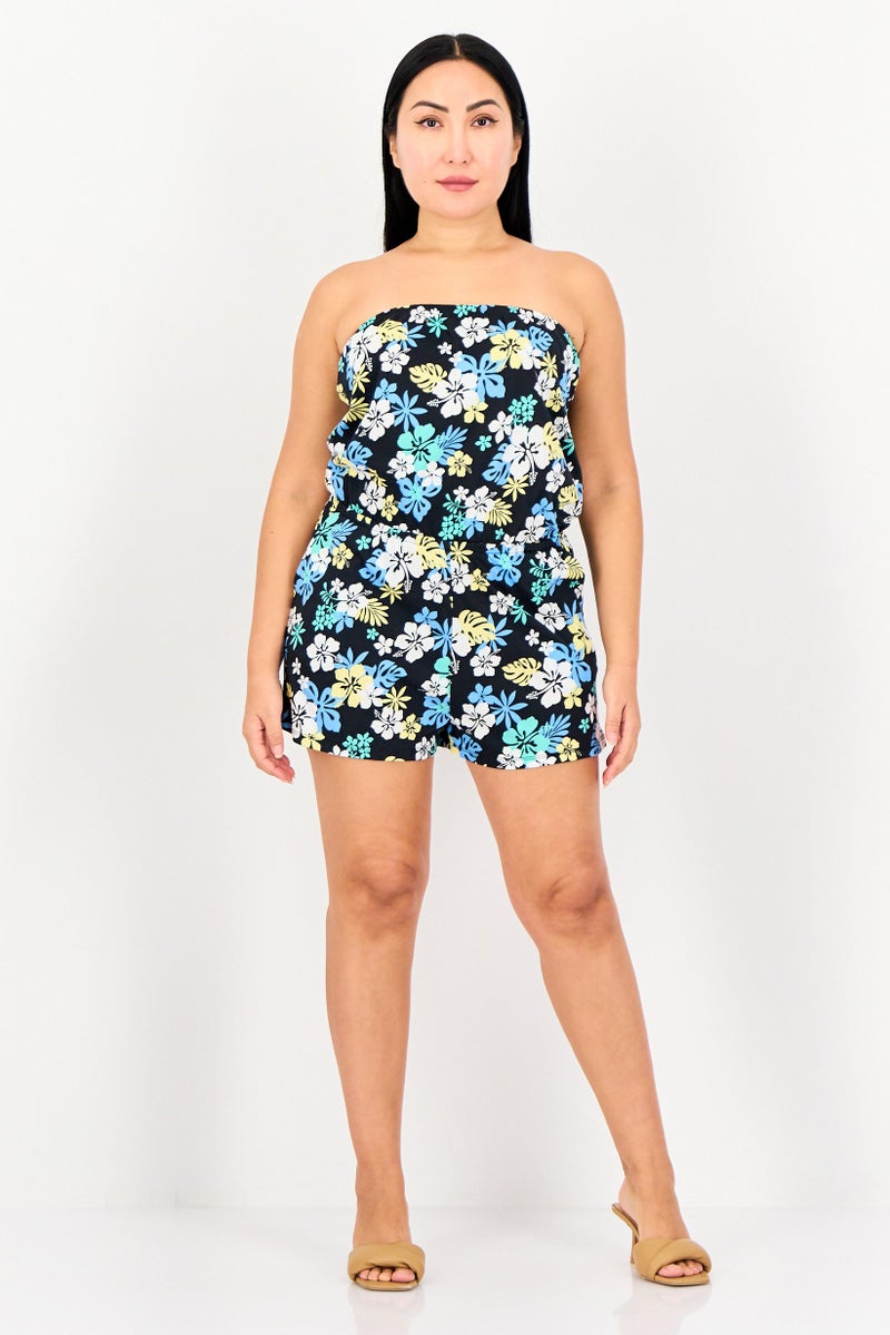 FOREVER 21 Women Straight Across Neck Strapless Floral Print Playsuit, Multicolor - Image 4