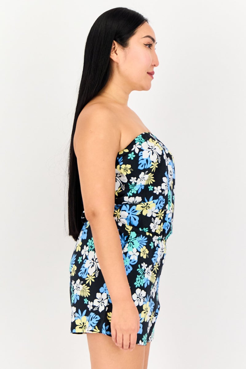 FOREVER 21 Women Straight Across Neck Strapless Floral Print Playsuit, Multicolor - Image 2