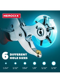 HEROCKX Leather Hole Punch,Belt Hole Puncher for Leather, Revolving Punch Plier Kit,Leather Punch Plier for Leather, Belts, Watches, Handbags, Leather Punch Tool for Belts Diameter : 5/4.5/4 /3.5/3/2.5mm.  - Image 2