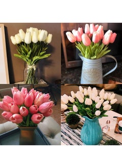 WYBOT Faux Tulips Silk Tulips Tulips Artificial Flowers Silk Tulips Flowers with Stems ，for Mother's Day Home Kitchen Office Wedding Decoration (Colorful,15pc)  - Image 4