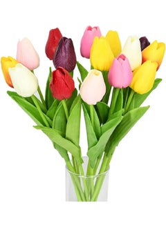 WYBOT Faux Tulips Silk Tulips Tulips Artificial Flowers Silk Tulips Flowers with Stems ，for Mother's Day Home Kitchen Office Wedding Decoration (Colorful,15pc)  - Image 1