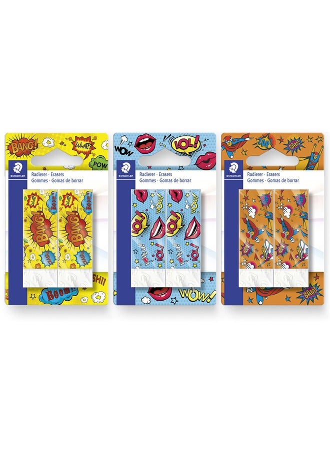 Staedtler 526B2COBK2 Rasoplast Eraser - Cartoon Comic Edition Novelty Fun Rubber Stationery - Pack of 6-3 x Blisters - Image 1