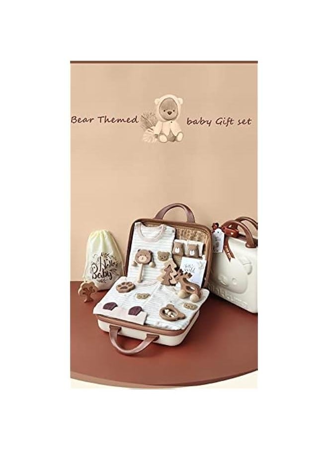 Gonice - Baby Giftset for New born with Rompers and Wooden toys in cute suitcase in Bear theme for Girls and Boys 15 in 1 - Image 1