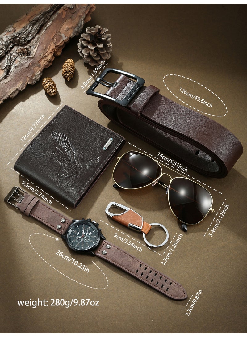 مجموعة هدايا ساعة رجالية عصرية رياضية وأنيقة مثالية للرجال، تأتي مع محفظة وحزام ومشبك مفاتيح ونظارة شمسية، مجموعة الهدايا المثالية لأصدقائك وأخوتك وحبيبك. - Image 3