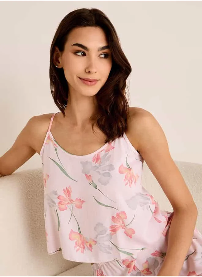 FAV Floral Print Night Robe with Camisole and Pyjama Set
