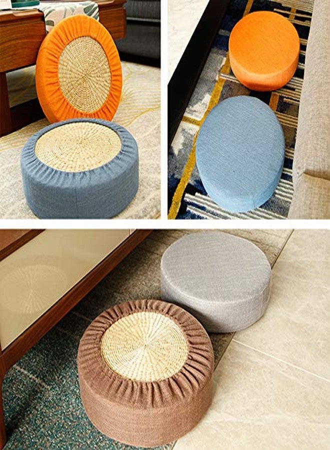 Kelendle Round Floor Pillow Cover Tatami Floor Cushion Cover Straw Japanese Futon Cover Meditation Seating Ottoman Throw Cover Protector for Living Room Indoor Outdoor Gray,23.62 inches - Image 5